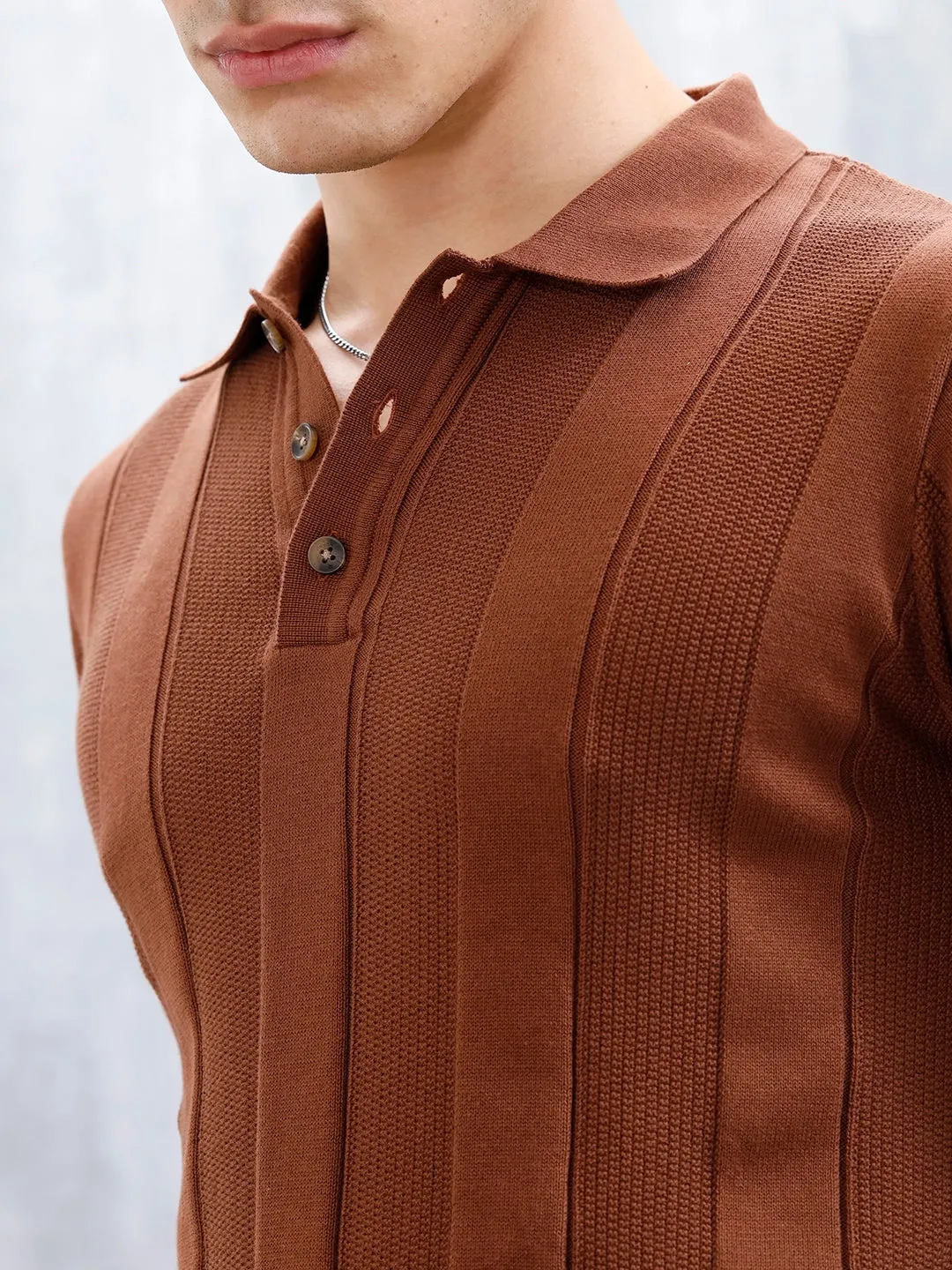 Classic Flat Knit Textured Polo T-Shirt For Men | Brown sold by Wrogn product image thumbnail 5