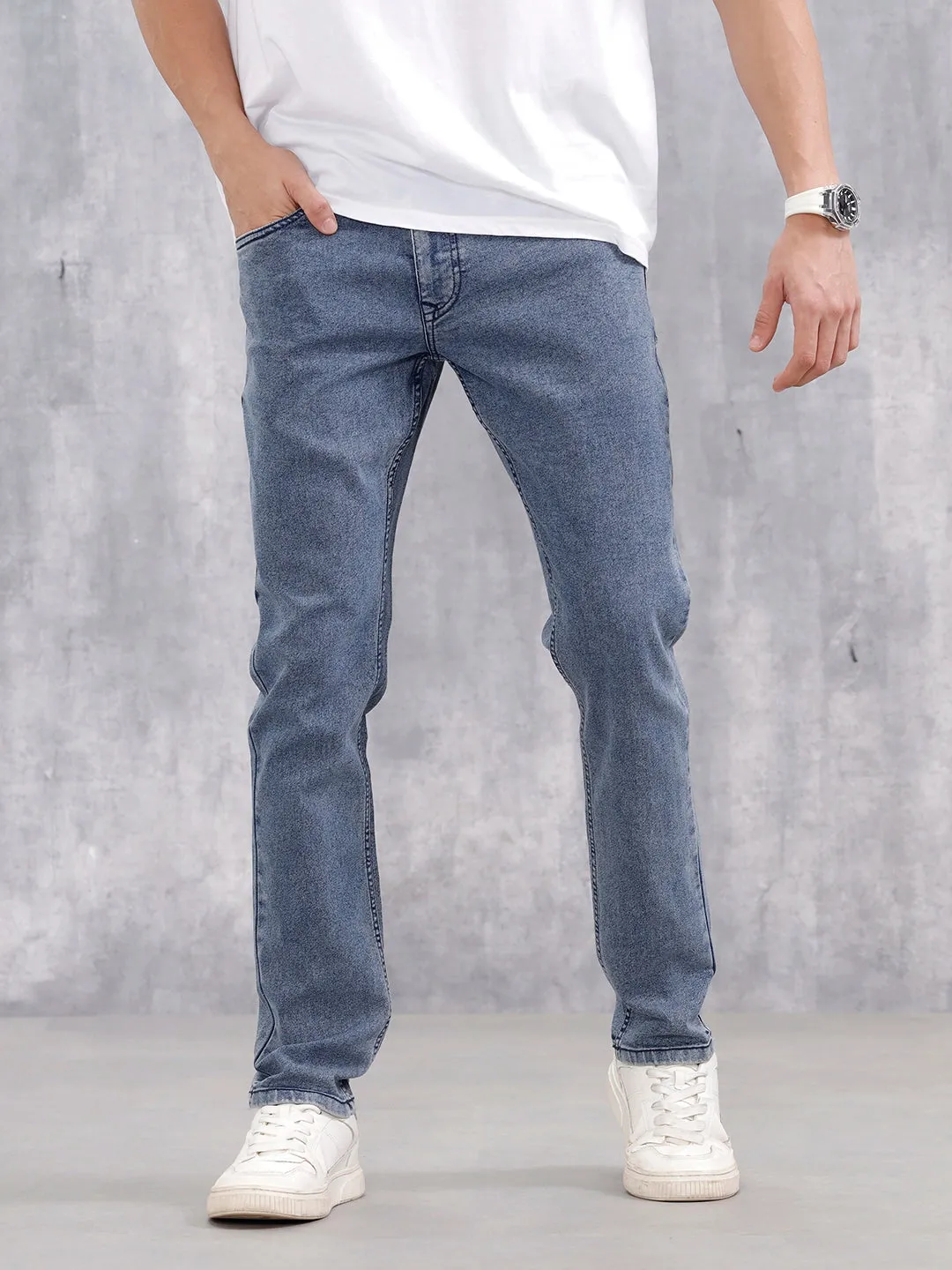 Men's Casual Slim Fit Jeans | Med Stone sold by Wrogn