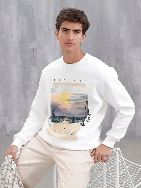 Men's Casual Graphic Printed Sweatshirt | White sold by Wrogn