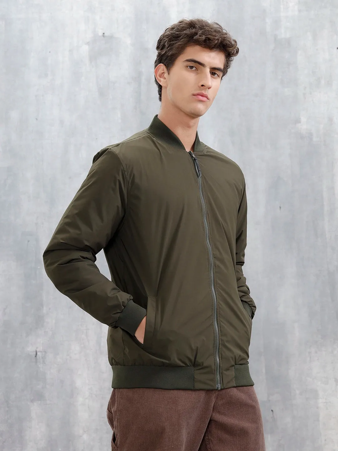 Men's Casual Solid Bomber Jacket | Olive sold by Wrogn product image thumbnail 4
