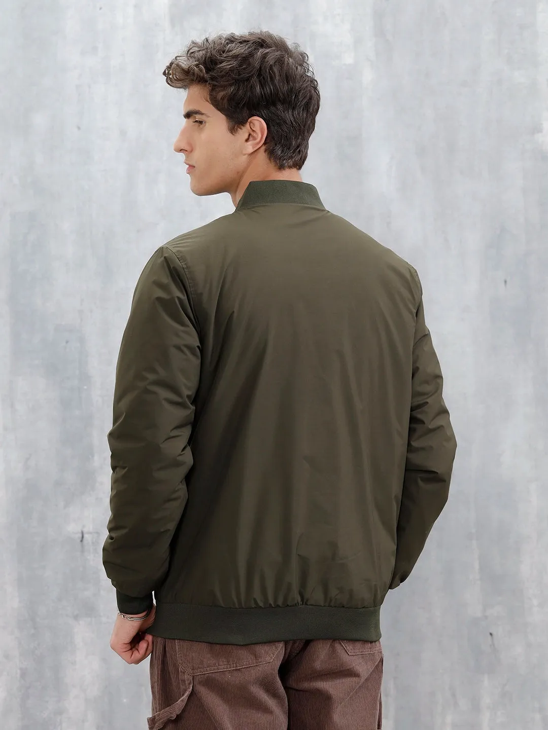 Men's Casual Solid Bomber Jacket | Olive sold by Wrogn product image thumbnail 3