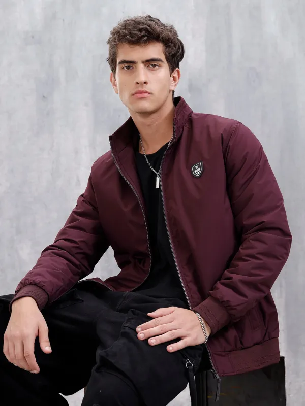 Men's Solid Casual Bomber Jacket  | Maroon sold by Wrogn