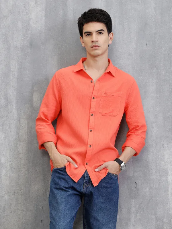 Solid Regular Fit Shirt | Orange sold by Wrogn