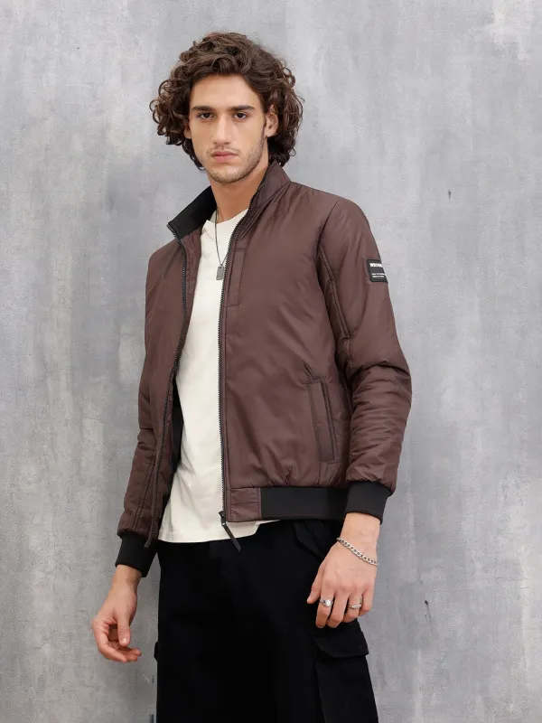 Soild Casual Bomber Jacket | Brown sold by Wrogn