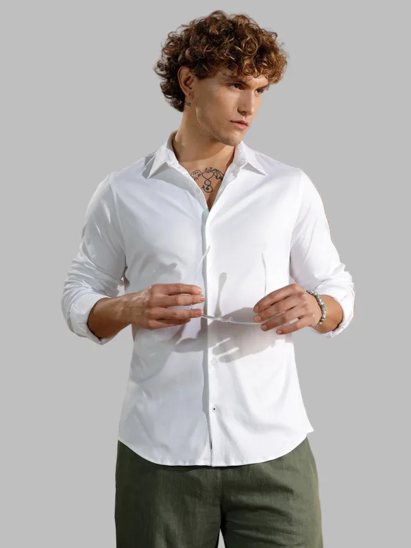 Solid Stretch Slim Fit Shirt | White sold by Wrogn