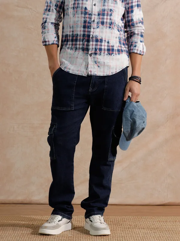 Solid Heavy Fade Slim Fit Jeans | Blue sold by Wrogn