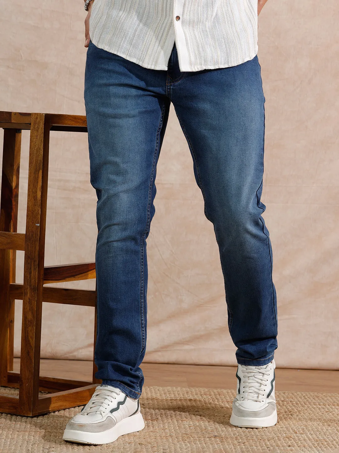 Casual Heavy Fade Slim Fit Jeans | Blue sold by Wrogn