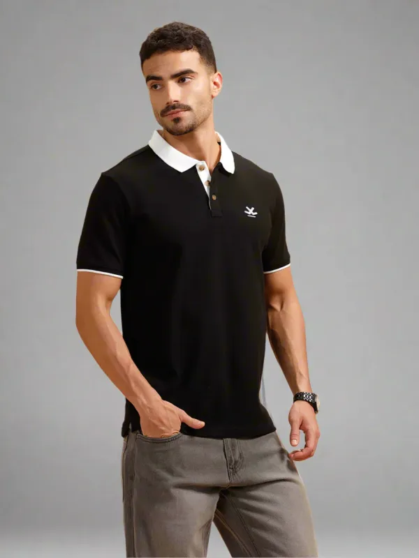Contrast Collar Slim Fit Polo T-Shirt | Black made by Wrogn