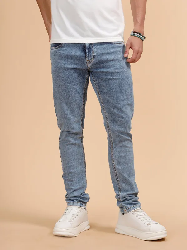 Heavy Fade Slim Fit Jeans | Light Blue sold by Wrogn