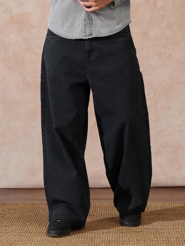 Solid Baggy Fit Jeans | Black sold by Wrogn