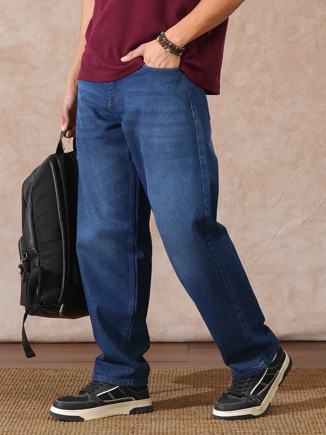 Heavy Fade Loose Fit Jeans | Dark Blue sold by Wrogn