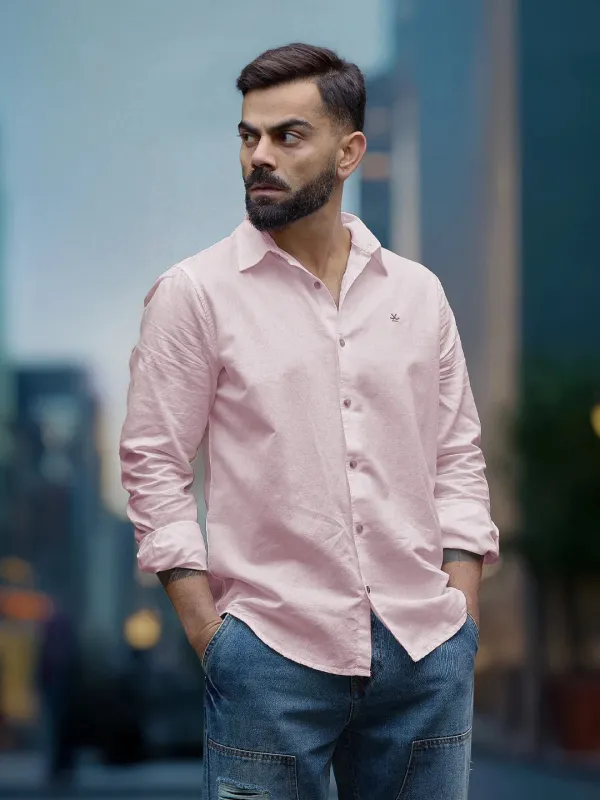 Solid Linen Blend Shirt | Pink sold by Wrogn
