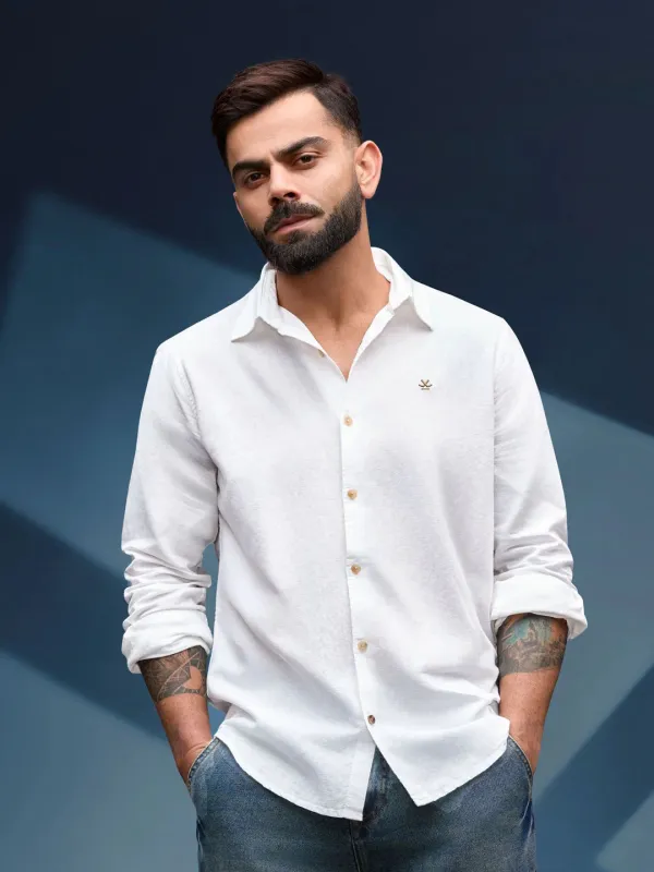 Solid Linen Blend Shirt | White sold by Wrogn