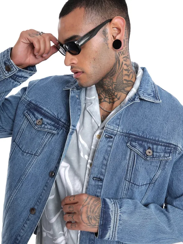 Indigo Blue Denim Jacket sold by Wrogn