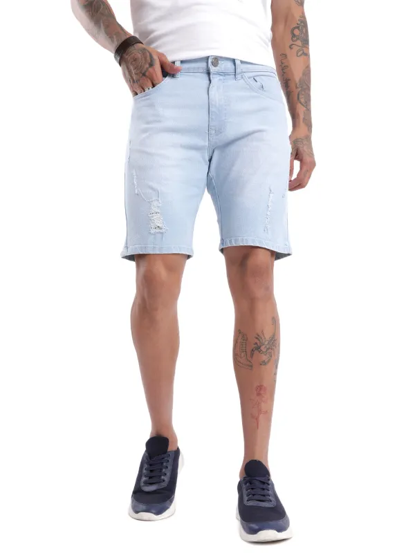 Classic Light Blue Denim Shorts sold by Wrogn