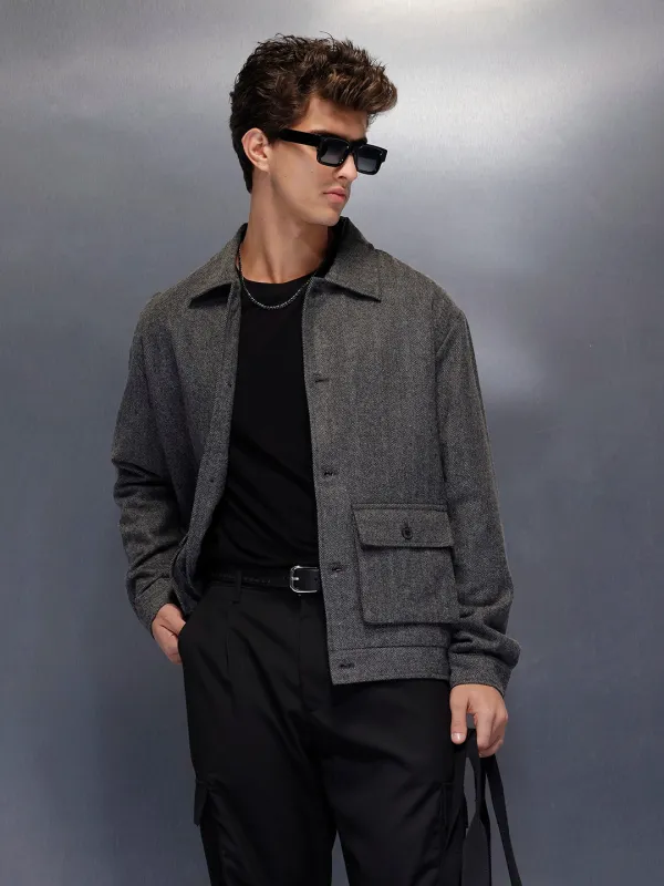 Classic Grey Button-Down tectured jacket | Black sold by Wrogn