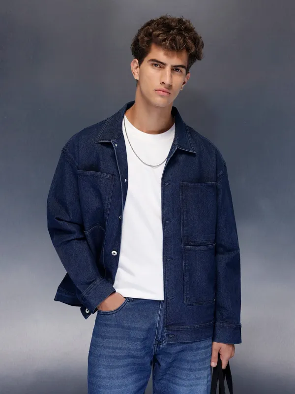 Indigo Structured Overshirt | Blue sold by Wrogn