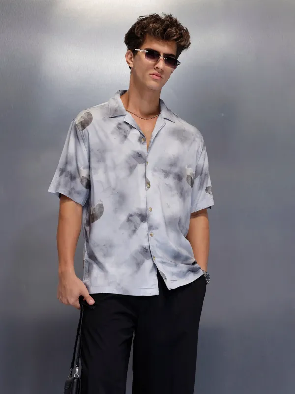 Men’s casual grey printed resort shirt | Navy Blue sold by Wrogn