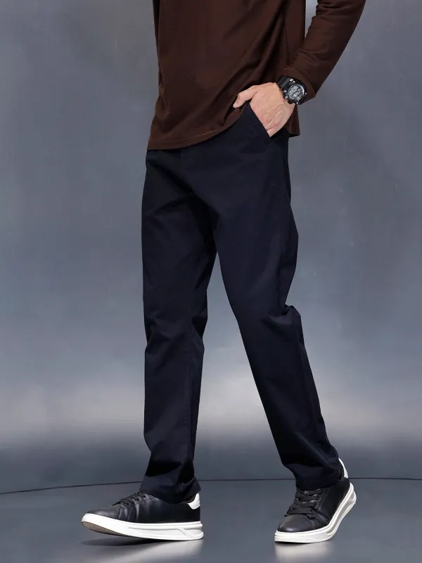 Men’s solid black cotton chinos | Navy sold by Wrogn