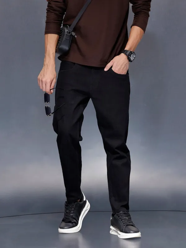 Men’s solid skinny-fit black jeans | Black sold by Wrogn