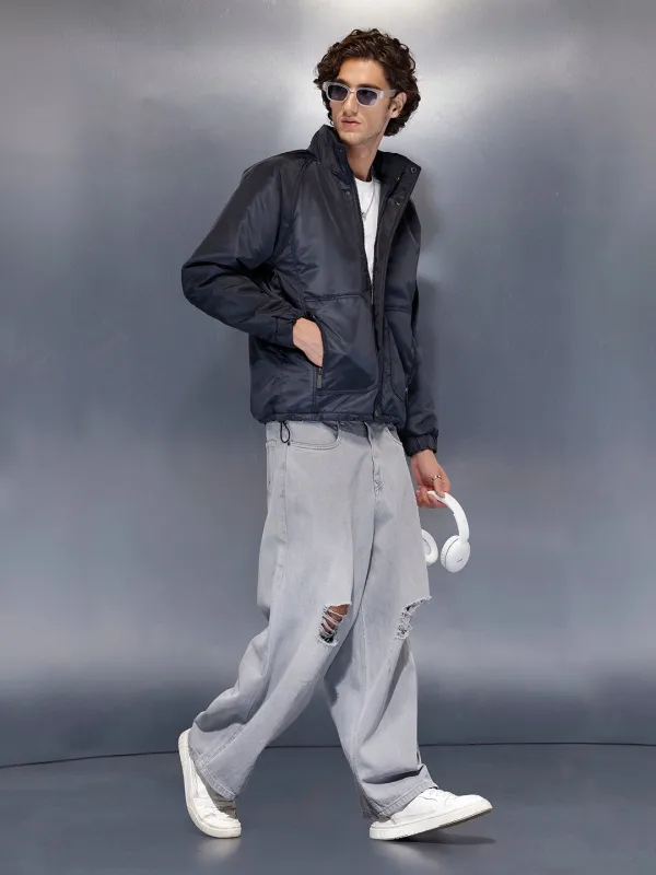 Men’s classic navy high-neck bomber | Navy Blue sold by Wrogn