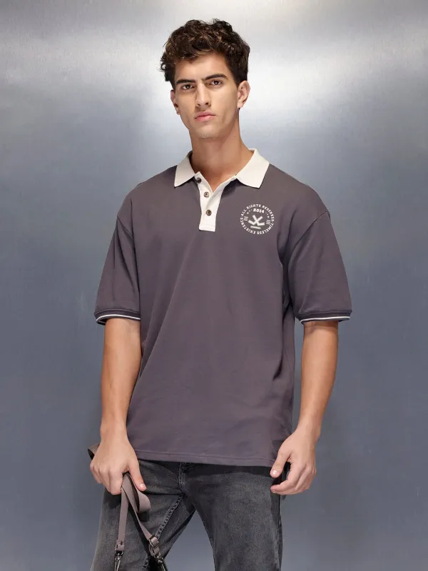 Men’s casual contrast collar polo t-shirt | Charcoal sold by Wrogn