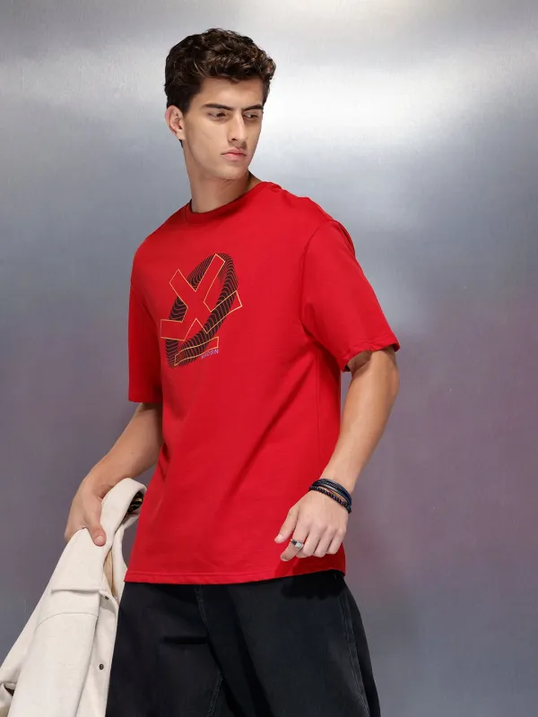 Men’s bold print oversize t-shirt | Red sold by Wrogn
