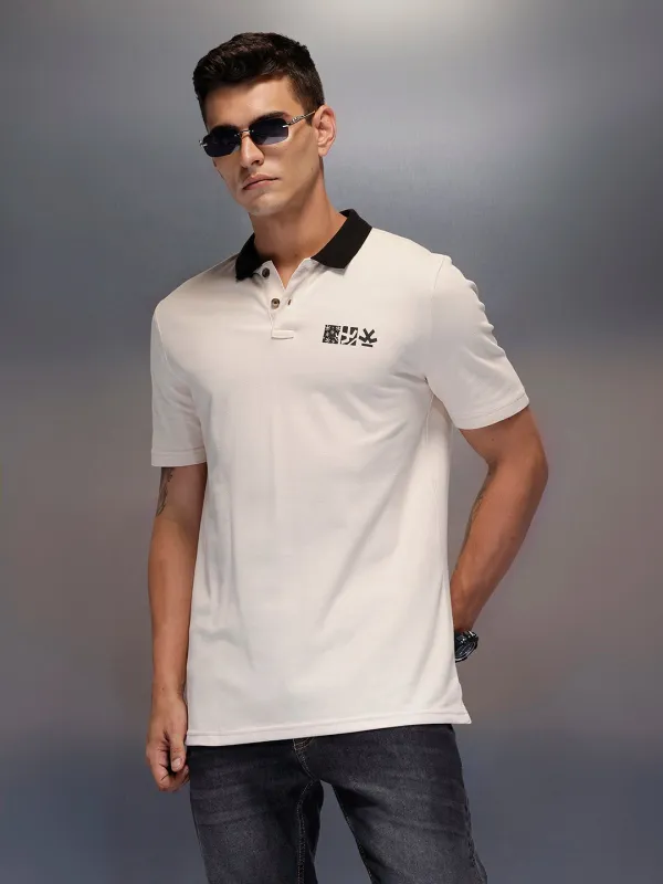 Men's contrast trim polo | Beige sold by Wrogn