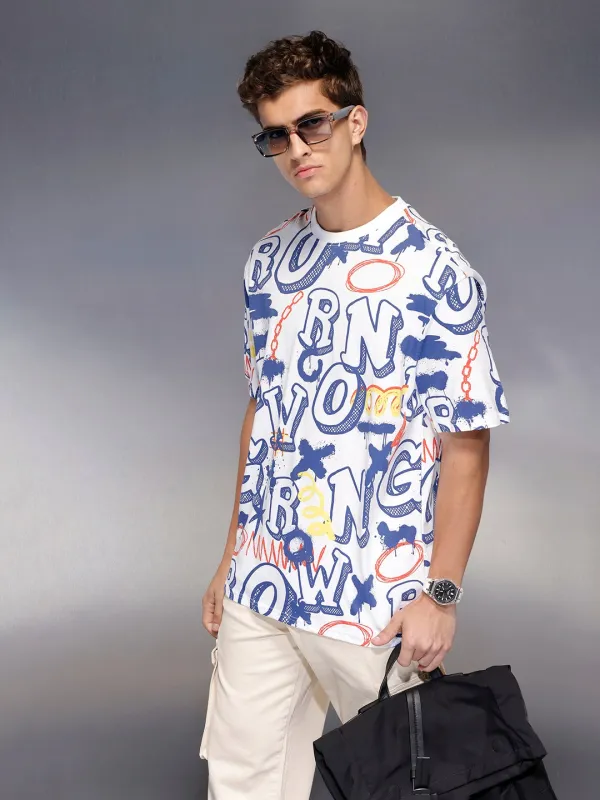All-over print oversized T-shirt | White sold by Wrogn