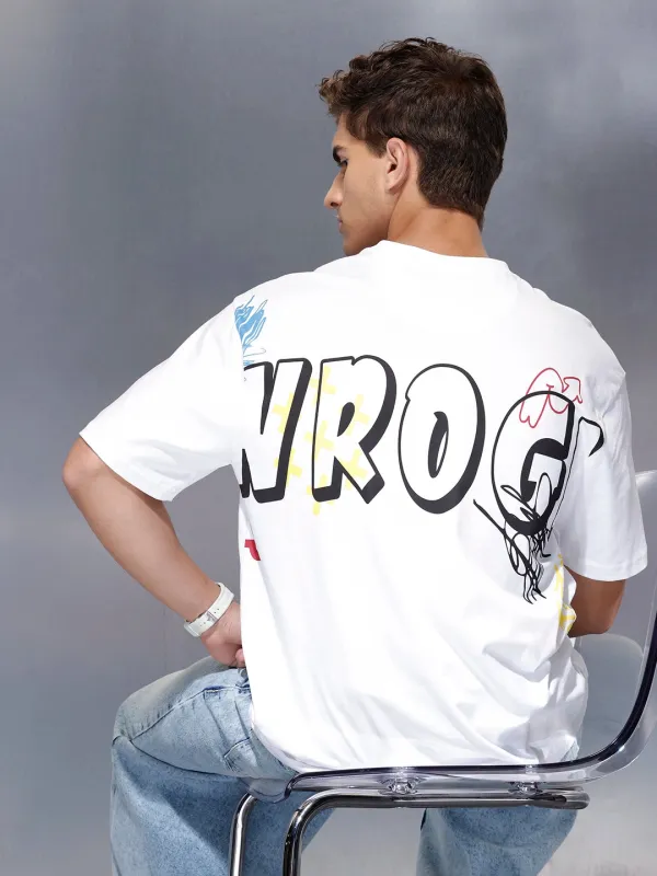 Printed oversized T-shirt | White sold by Wrogn