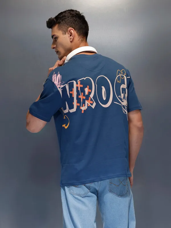 Men's relaxed fit T-shirt with statement WROGN graphic | Blue sold by Wrogn
