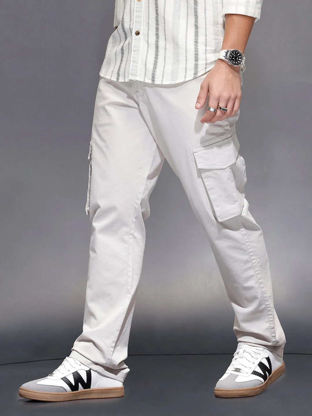 Men’s straight fit cargo trousers | Grey sold by Wrogn product image thumbnail 4