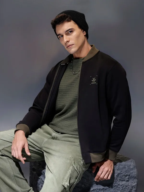 Men's casual comfort fit Black jacket with constrast details | Black sold by Wrogn