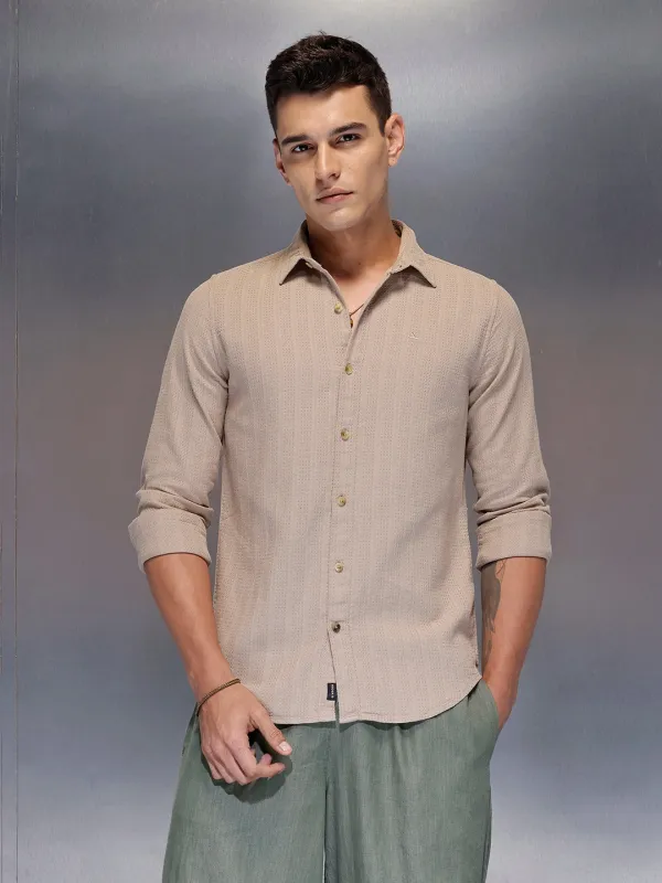 Men's textured full sleeve shirt with subtle pattern | Beige sold by Wrogn
