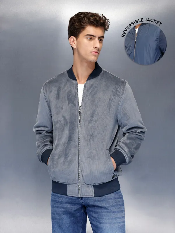 Suede finish bomber Jacket | Blue sold by Wrogn