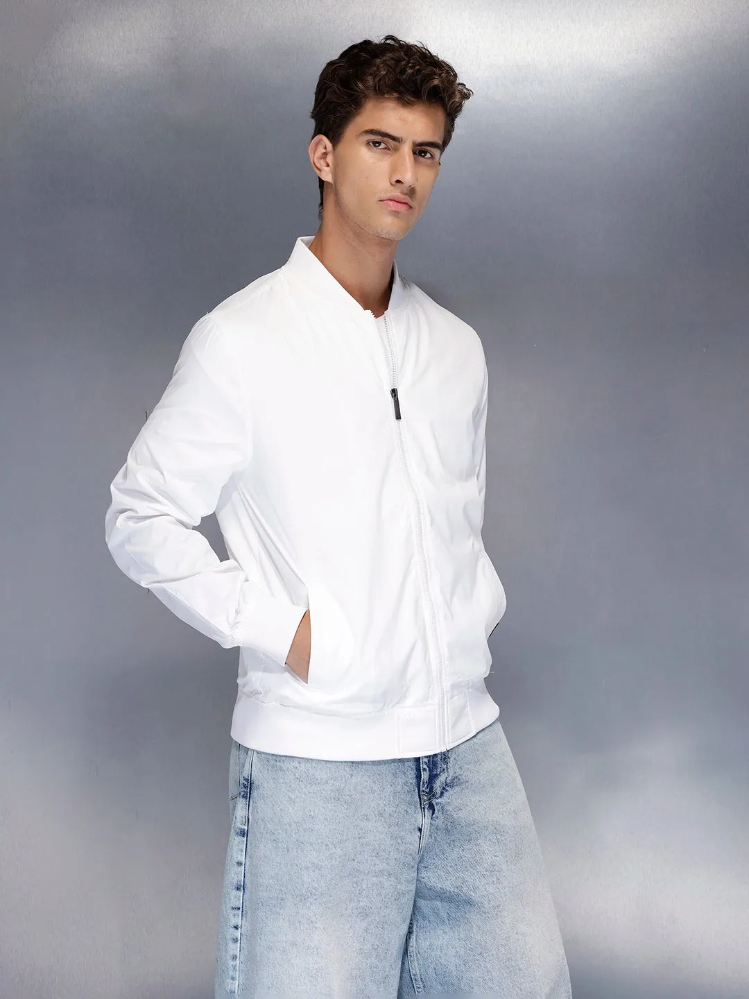Lightweight classic bomber Jacket | White sold by Wrogn product image thumbnail 4