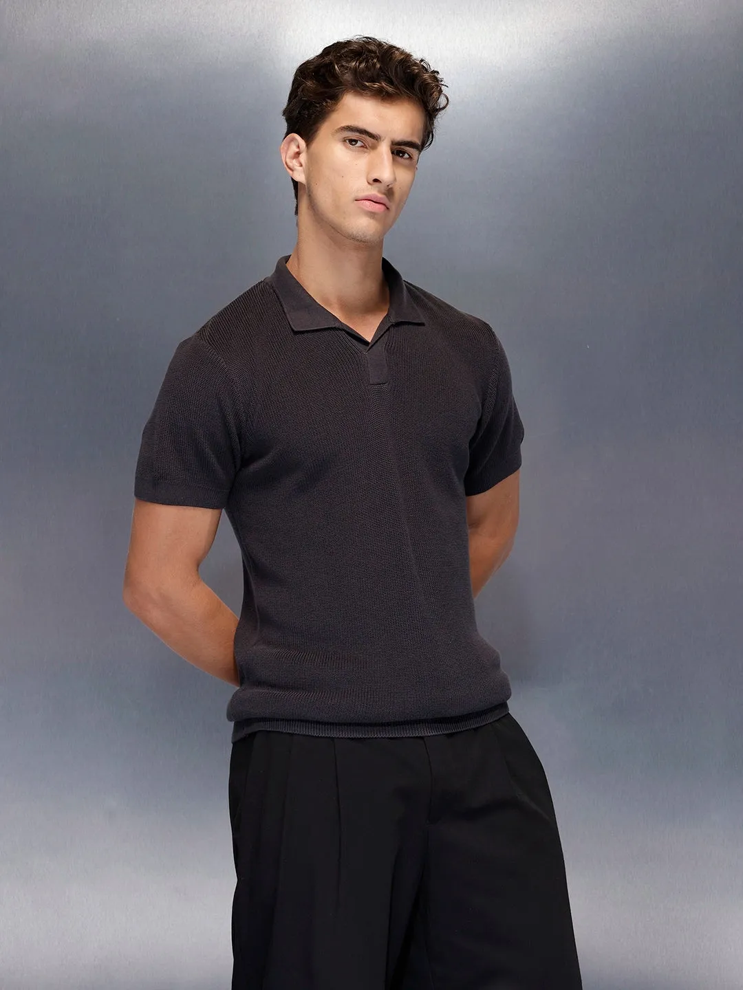 Textured polo shirt | Dark Grey sold by Wrogn product image thumbnail 4