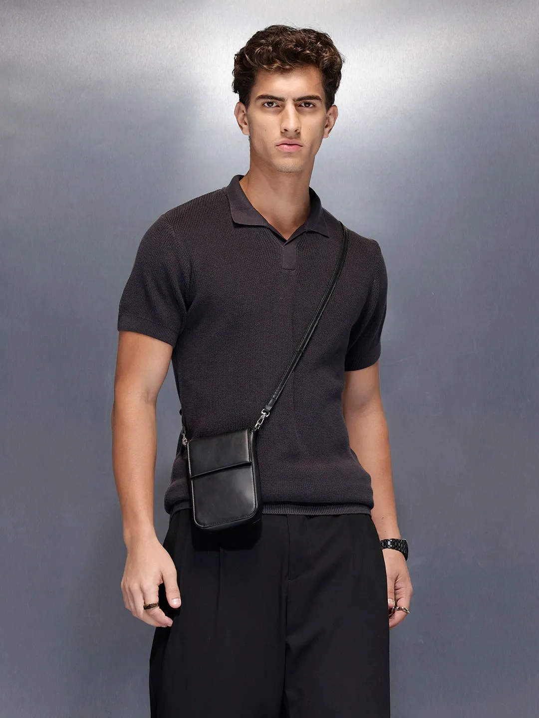 Textured polo shirt | Dark Grey sold by Wrogn