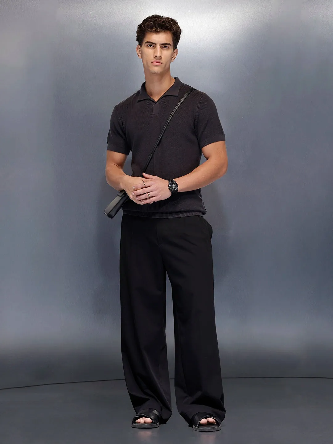 Textured polo shirt | Dark Grey sold by Wrogn product image thumbnail 2