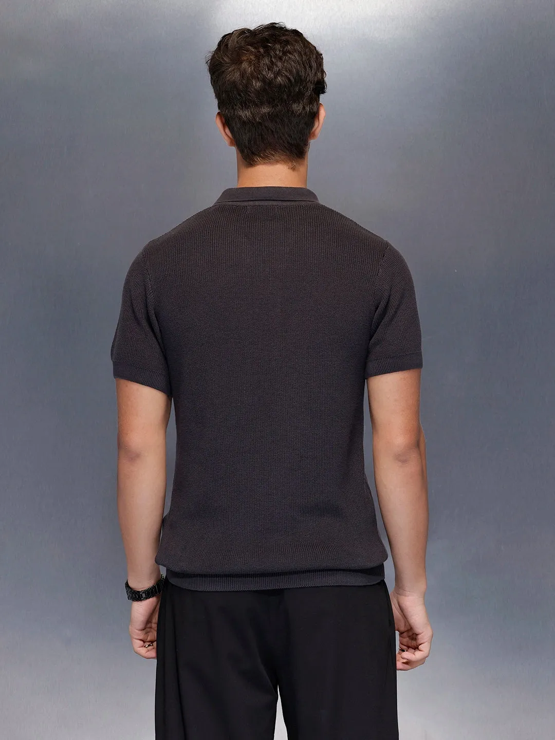 Textured polo shirt | Dark Grey sold by Wrogn product image thumbnail 3