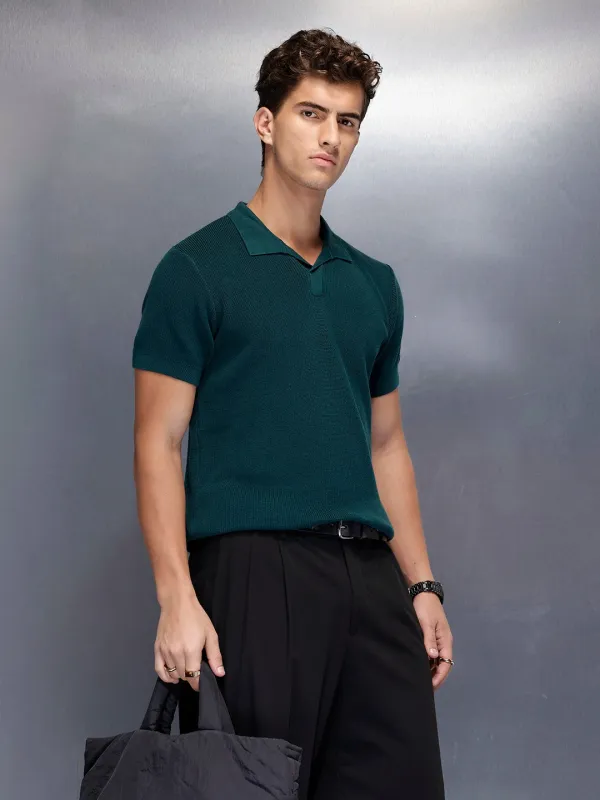 Fine-Textured knit polo | Green sold by Wrogn