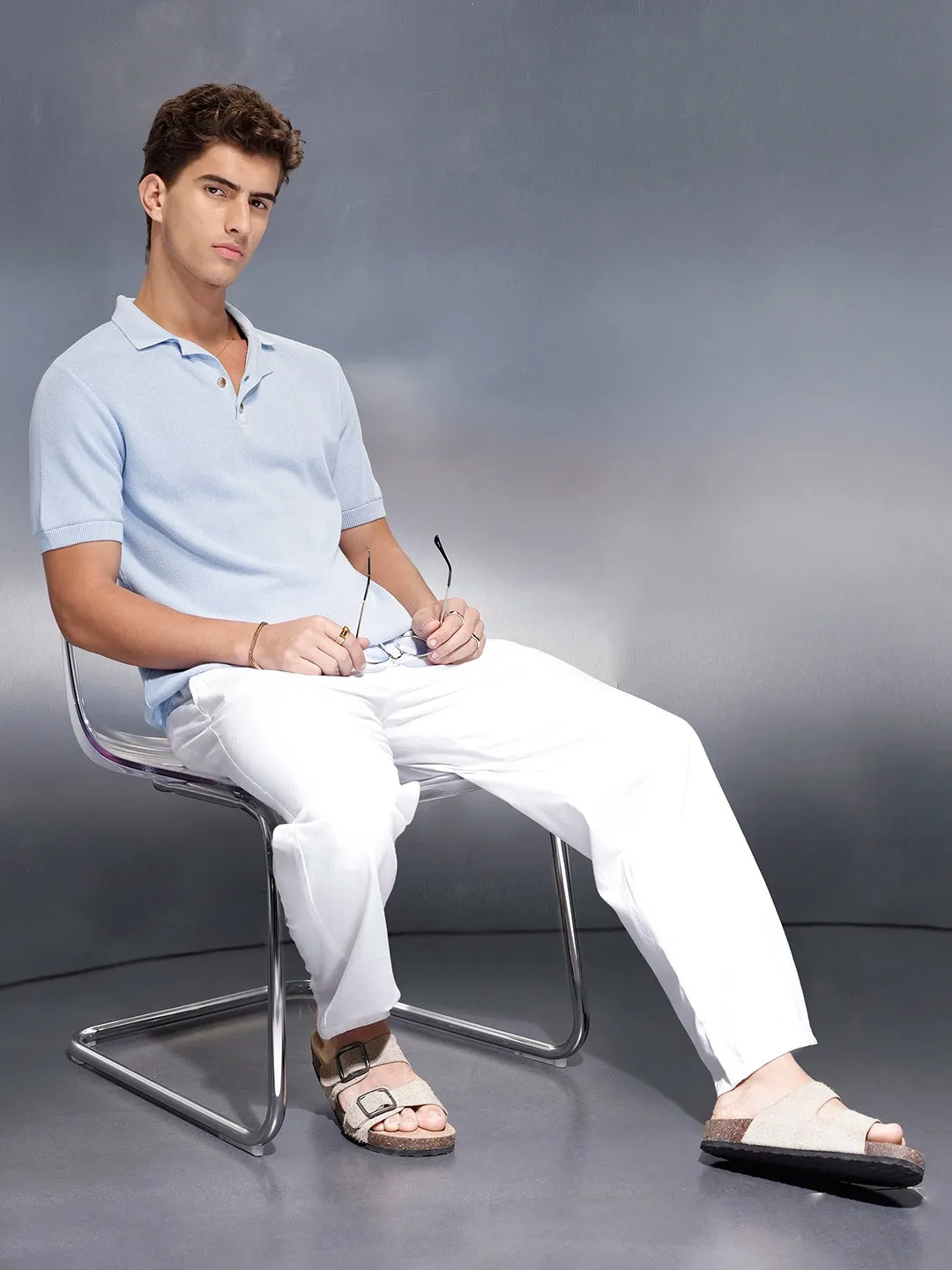 Fine- textured knit polo | Blue sold by Wrogn product image thumbnail 2