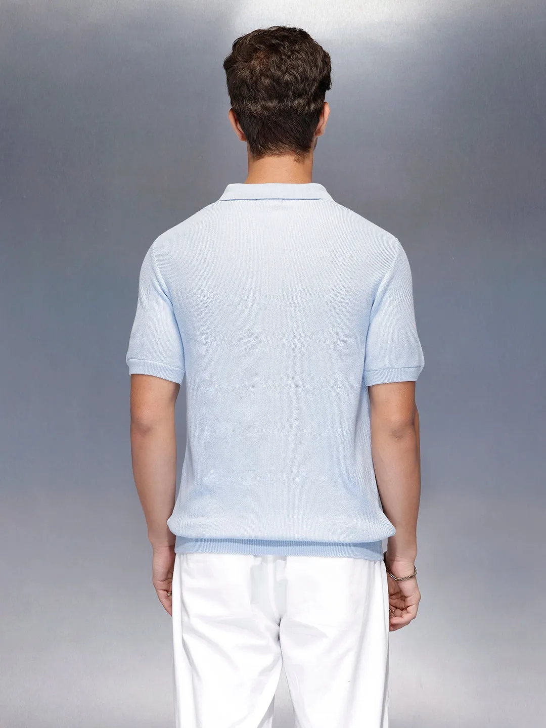 Fine- textured knit polo | Blue sold by Wrogn product image thumbnail 3