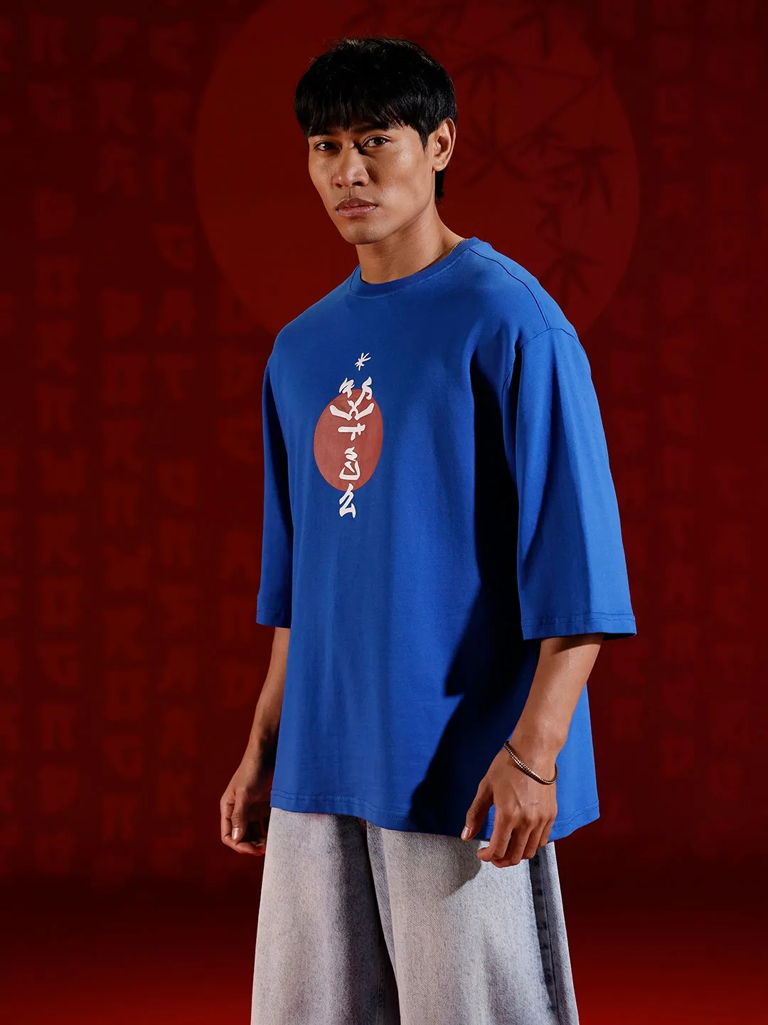 Men’s samurai mask graphic oversized T-shirt | Blue sold by Wrogn product image thumbnail 5