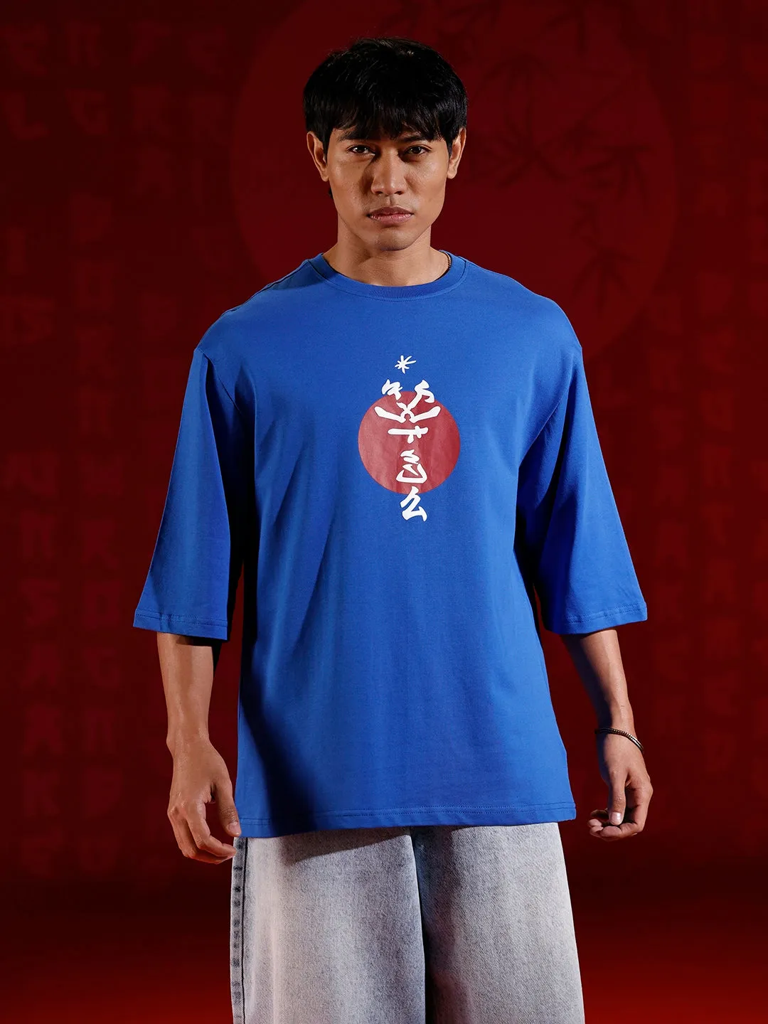 Men’s samurai mask graphic oversized T-shirt | Blue sold by Wrogn product image thumbnail 3