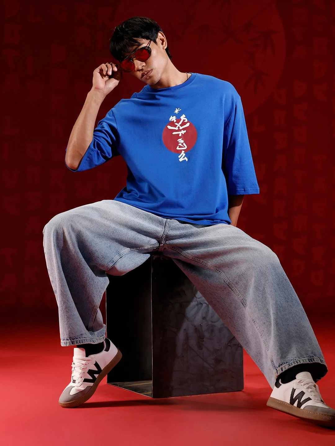 Men’s samurai mask graphic oversized T-shirt | Blue sold by Wrogn product image thumbnail 2