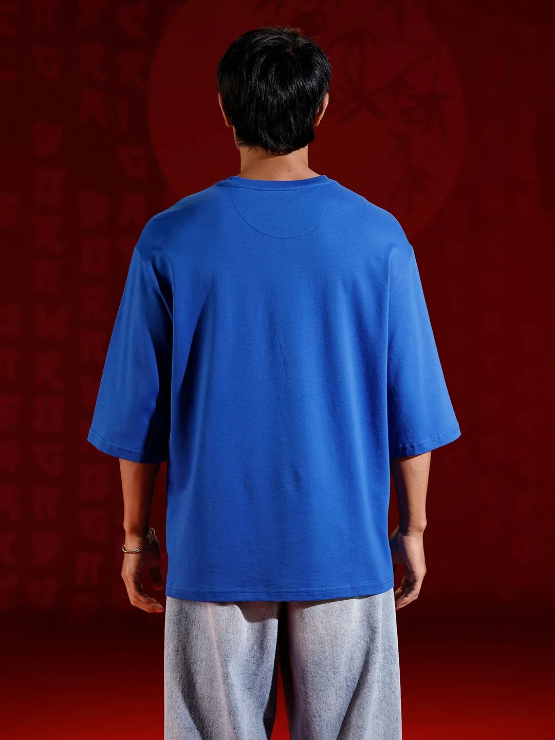 Men’s samurai mask graphic oversized T-shirt | Blue sold by Wrogn product image thumbnail 4
