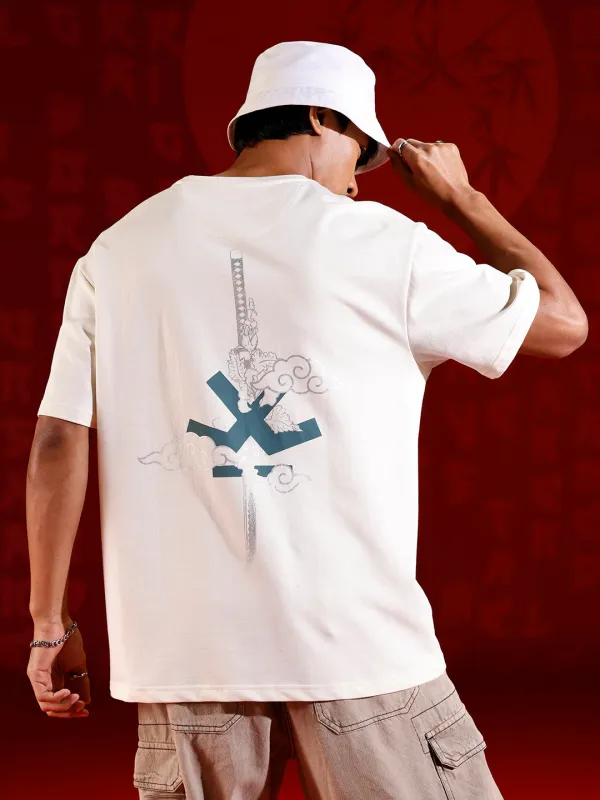 Puff print chest motif oversized tshirt | Off white sold by Wrogn