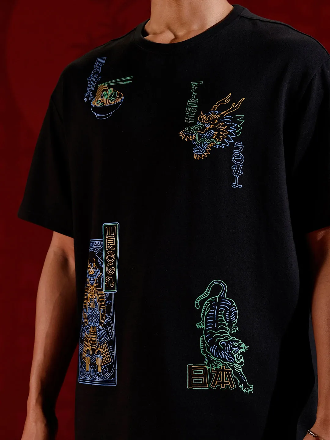 Samurai multi-print oversized T-shirt | Black sold by Wrogn product image thumbnail 5