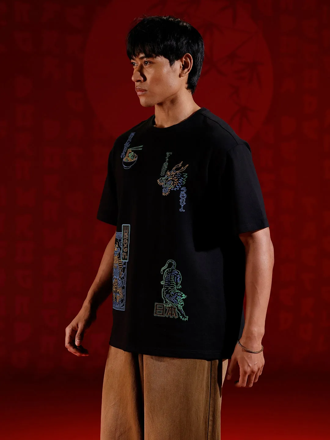 Samurai multi-print oversized T-shirt | Black sold by Wrogn product image thumbnail 4